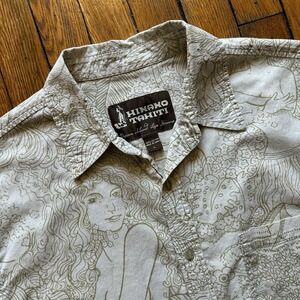 Hinano Tahiti Nude Hula Dancers Floral Hawaiian Shirt Men Large Oversized Island
